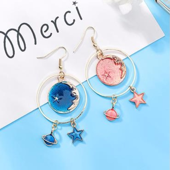 NEW MIDNIGHT Cute Star Planet Handmade Earrings 3 - Picture 2 of 2